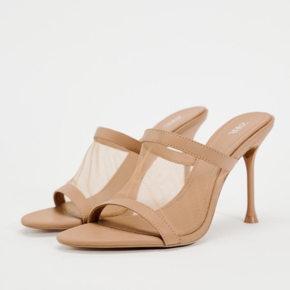 Zara Heeled Mesh Slides NWT